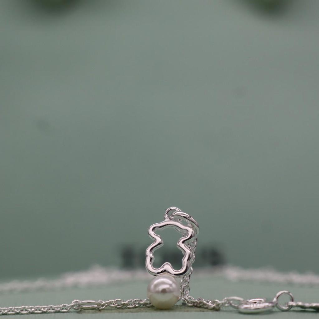 Elegancki europejsko-amerykański naszyjnik z niedźwiedziem ze srebra S925 i słodkowodnej perły – wszechstronna biżuteria walentynkowa