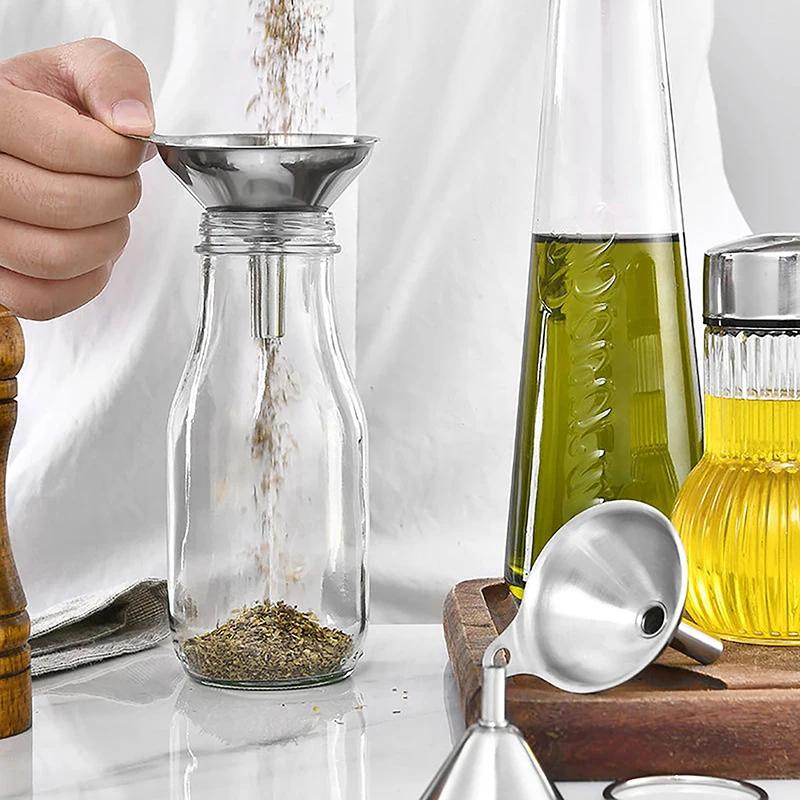 1set Stainless Steel Kitchen Funnels Set With Handle For Transferring Liquid Spices Tool Multipurpose Funnel Kitchen Accessories