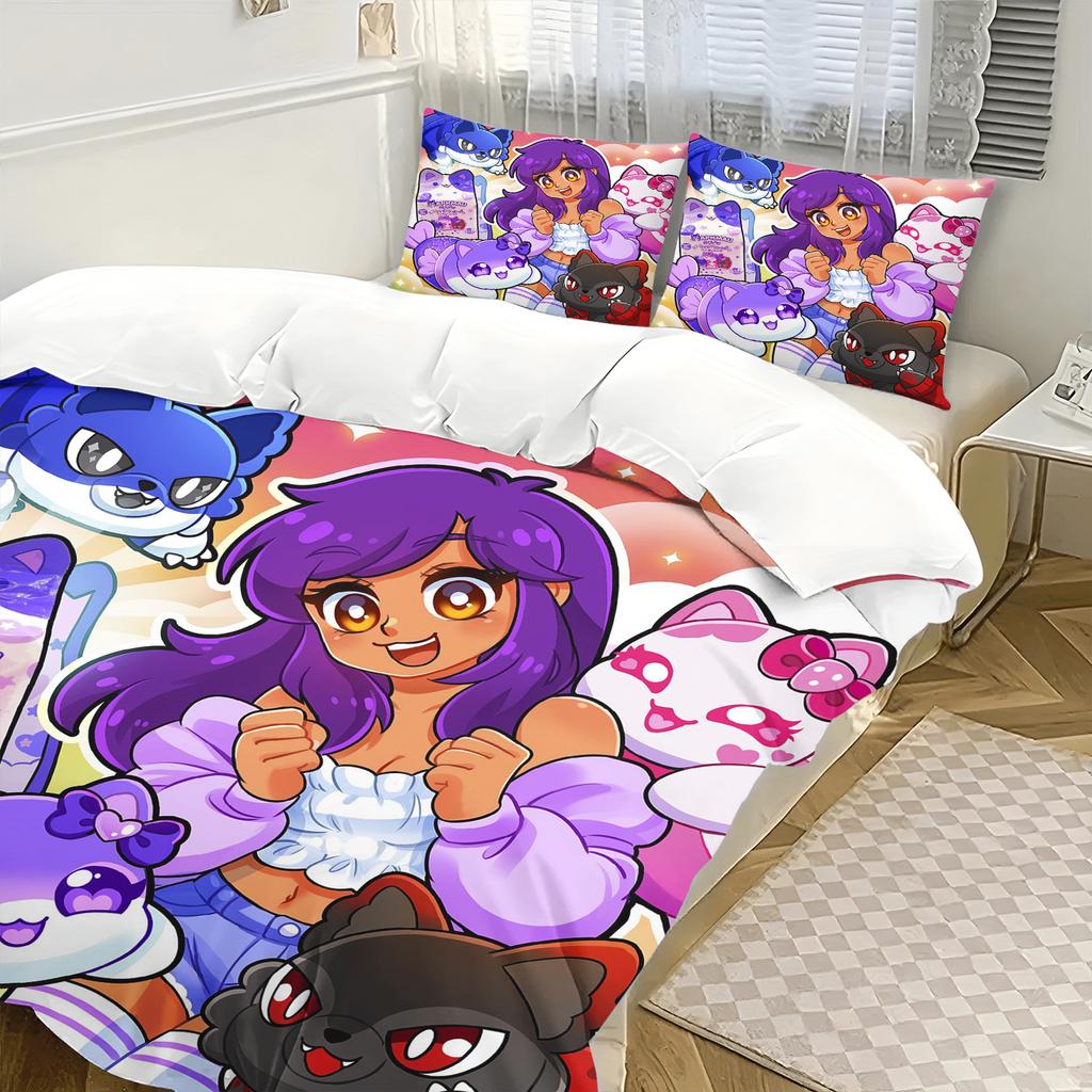 Cartoon Bedding Set Duvetcover Set Single Double King Size Kawaii Cartoon Aphmau Adult Boys Bedroom Duvet Cover And Pillow Case