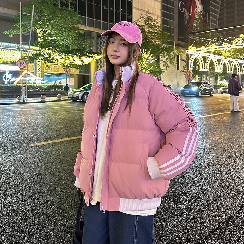 

Осень и зима новая пара стойка воротник мужчины и женщины одинаковое зимнее пальто теплое популярное три капюшона утолщенная хлопковая одежда прилив 3XL розовый