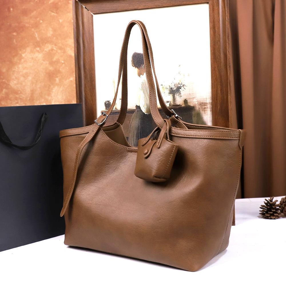 Casual Simple Retro Large Capacity Soft Surface Commuter Shoulder Underarm Tote Bag Women