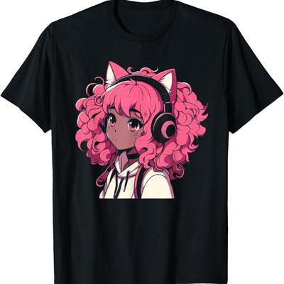 Anime and Music Black Girl Anime Merch Afro African American T-Shirt