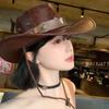 Women Vintage Wide Brim Cowboy Hat Outdoor Sun Protection Travel