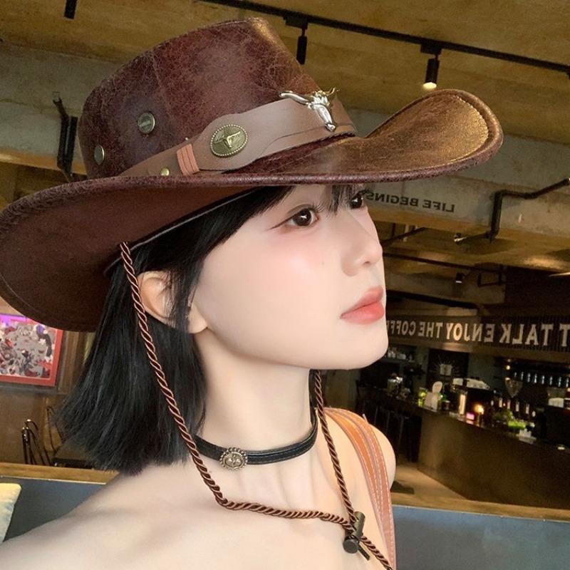 Women Vintage Wide Brim Cowboy Hat Outdoor Sun Protection Travel