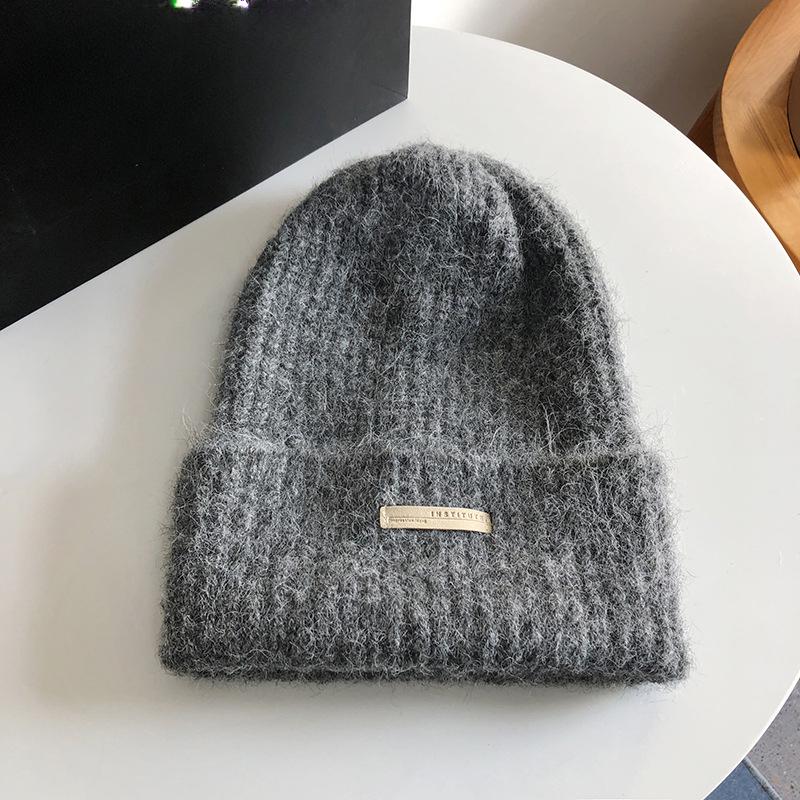 Big Head Hat with Loose Warm Wool Knitted Wool Hat Showing Face Small Ear Protection Big Brim Cold Hat Pile