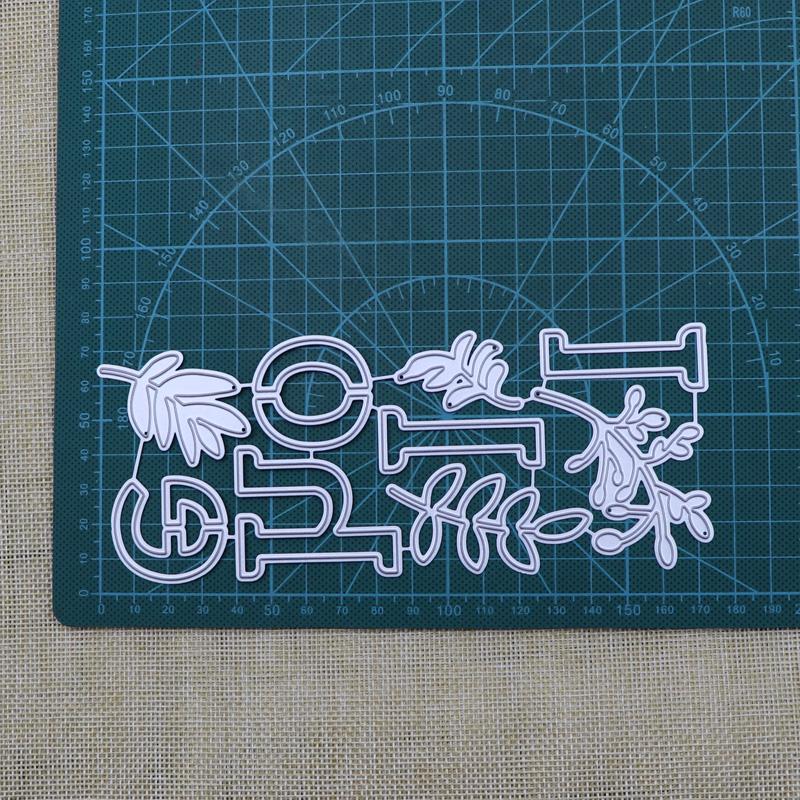 

Металлические штампы для резки листьев со словами «привет» DIY Скрапбукинг Изготовление открыток Трафареты для тиснения альбомов серебряный