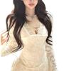 Elegant Lace V-neck Long-sleeve Dress: Slim Fit A-line Skirt for Early Spring
