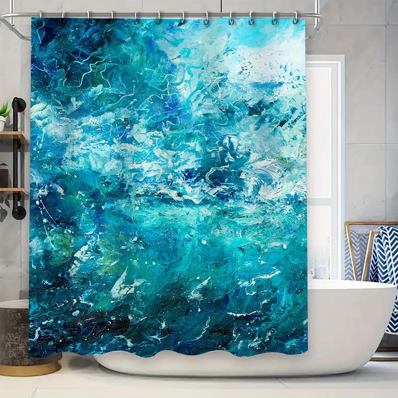 

Modern Colorful Printed Shower Curtain Waterproof Washable For Bathroom Decor 71X84 Inch, Blue/Coral W60H190(CM)-1 Pcs