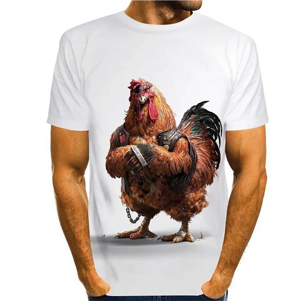 Summer Men's New Cute Chick Pattern T-Shirt, Fashionable Casual Fun Streetwear, Breathable Plus-Size Crew Neck Top