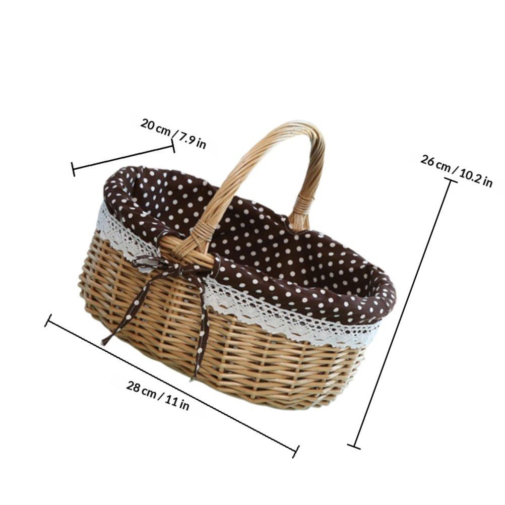 Wicker Storage Basket Red Plaid Linen Inner Handmade Fruit Vegetable Bread Storage Serving Picnic Basket Wedding Housewarming