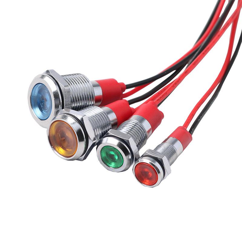 LED Metal Indicator Light 6mm-12mm, AC/DC 24V-220V, Miniature Power Signal Light