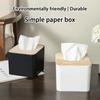 Square Tissue Box Cover Toilet Paper Box with Wood Cover Napkin Holder Case Simple Stylish for Home Space-Saving Organized