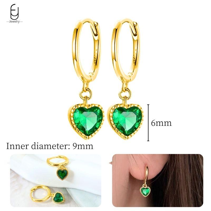 925 Silbernadel Grüne Zirkon Gold Ohrringe Herz Creolen für Damen Zarte Steckerohrringe Luxuriöser Schmuck Geschenke