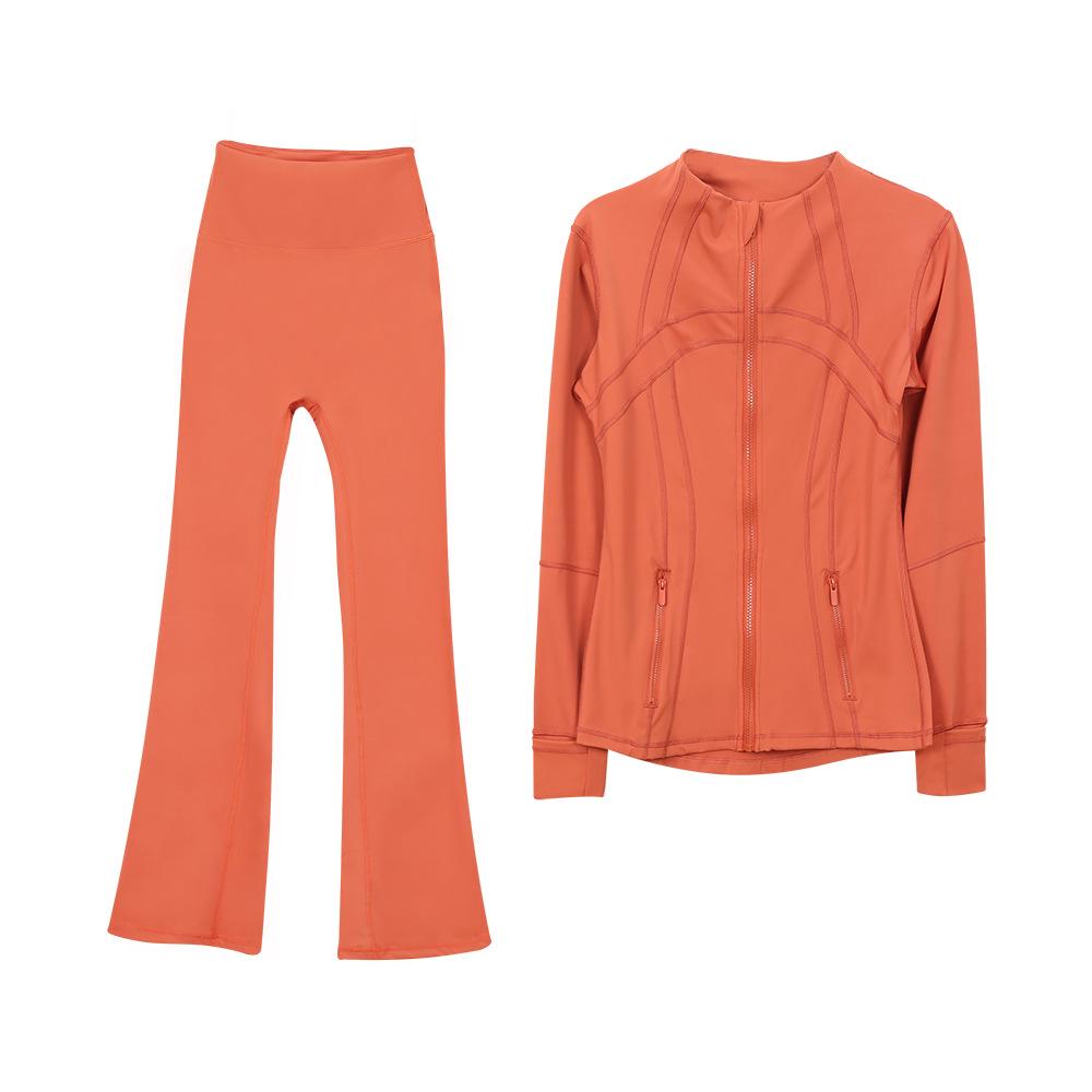 Women's Flare Pants & Jacket Set - Slim Fit Long Sleeve Outerwear for Running & Yoga