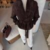 Autumn and winter Maillard retro suede waist short jacket Korean high-end light and familiar windproof leather jacket women