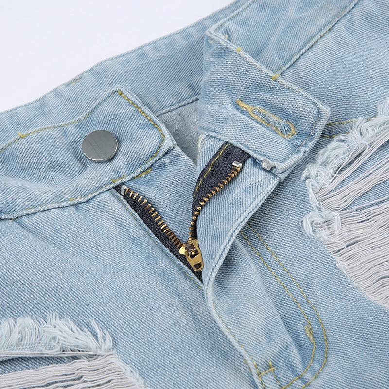 Vintage Design Sense Street Personality Solid Color Holes Casual Loose Straight Pants Low Waist Hot Girls Jeans Stitching Skinny Cool Girls Jeans