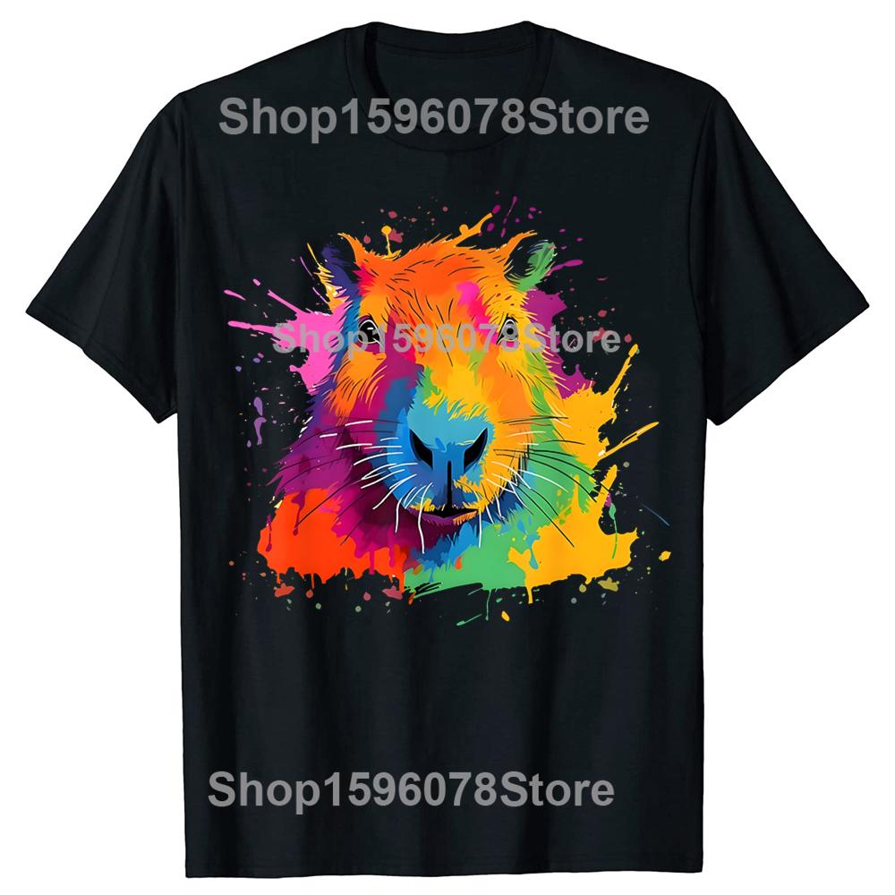 Funny Capybara Graphic 100 Cotton Tshirts Men Womens Fashion Print Tshirt Loose Oversized Streetwear Hip Hop Unisex T Shirt