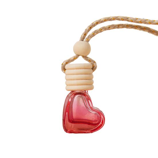6ML Car Refillable Perfume Bottle Decoration Colorful Love Heart Shape Wood Lid Clear Glass Aromatherapy Essential Oil Empty Bottle Hanging Pendant