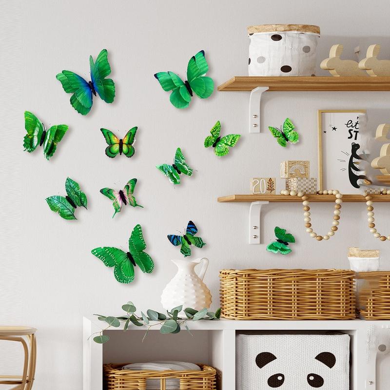12 Pièces Autocollants Muraux Papillons Décalcomanies Autocollants sur le Mur Nouvel An Décorations de Maison Papier Peint Papillon 3D en PVC pour Salon