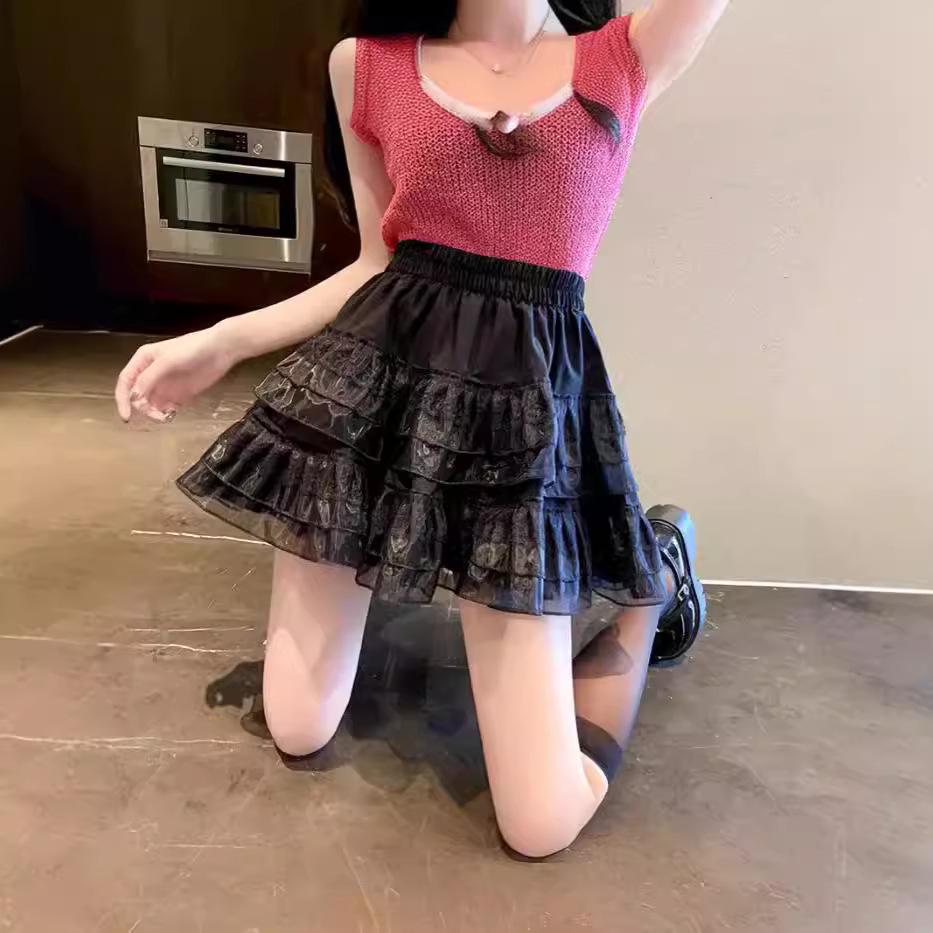 White Lace High-Waist A-Line Midi Skirt - Women's Spring/Autumn Korean Style