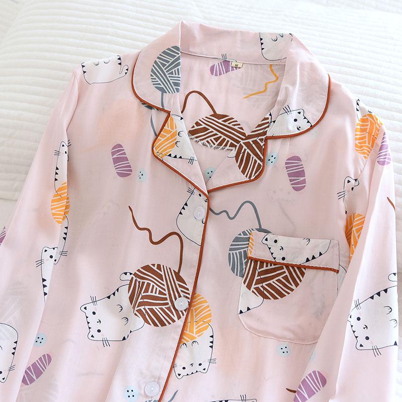 Warm Season and Summer Cotton Pajamas Suit Plus Size Home Service Soft Long-sleeved Geometric Pattern