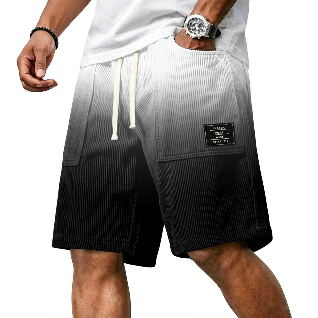 Herren Freizeit Corduroy Kordelzug Shorts Farbverlauf Stil mit Buchstaben Aufnäher Klassisch Bequem Sitz Sommer Strandkleidung