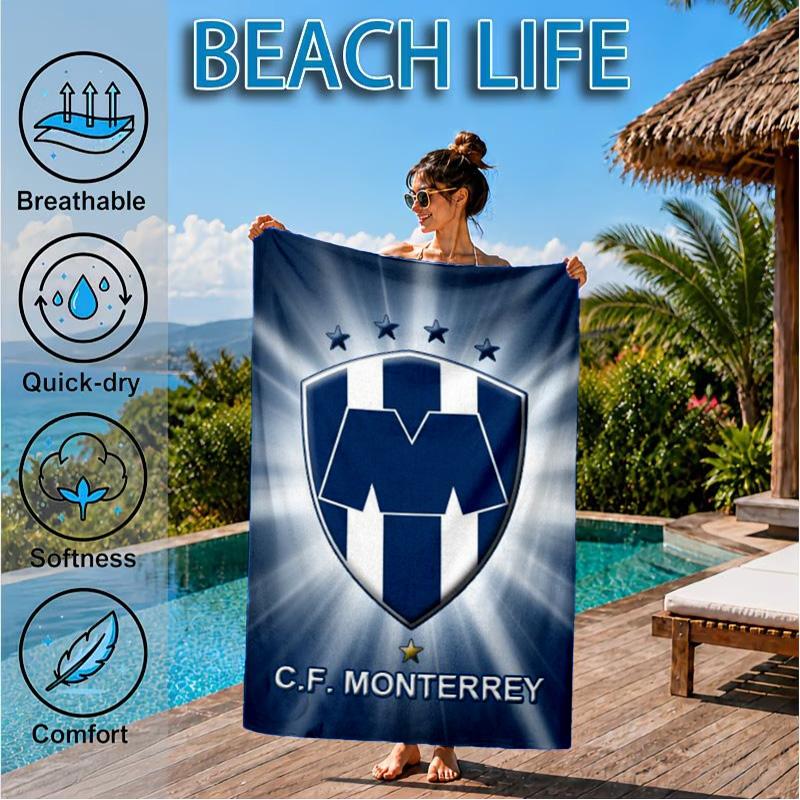 Monter-rey Football Crest Art Printed Microfiber Beach Towel, Soft And Absorbent, Quick-Dry, Ideal for Summer Travel, Beach Essential, Swimming Pool