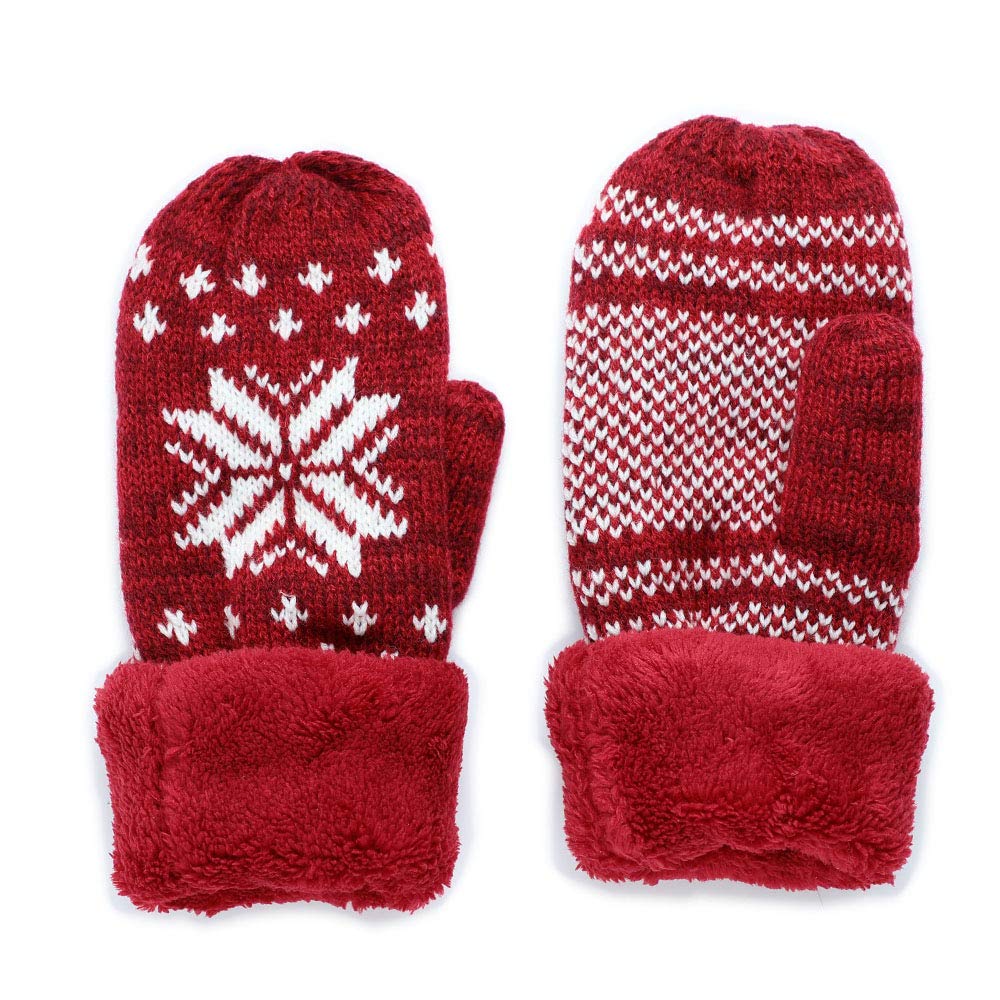 

Самые продаваемые теплые вязаные перчатки-варежки с узором «Снежный» с внутренней частью Boa Medium 5 Finger Red F [GlovesDEPO] женские