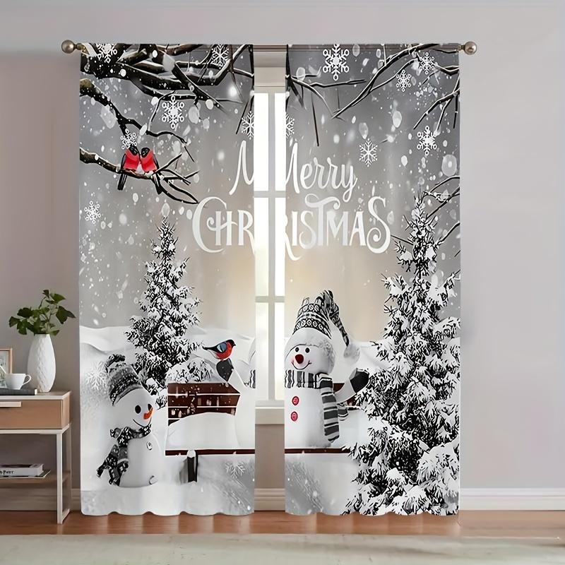 

Рождественские шторы с принтом снеговика, полиэстер, подходят для спальни, гостиной, одна панель, машинная стирка, декоративные W100*H70(CM)-Grommet top&2PCS