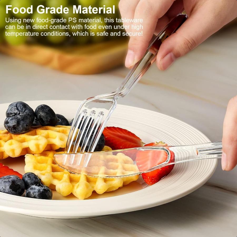 

150PCS Clear Plastic Silverware Extra Heavy Duty Disposable Cutlery Set 50 Forks 50 Spoons 50 Knives BPAFree Heat Resistant Dis United States