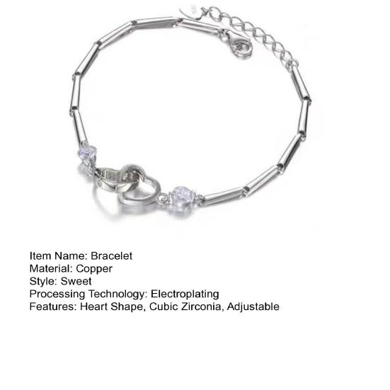 Women Bracelet Heart-Shaped Design Sparkling Cubic Zirconia Inlaid Bracelet Adjustable Chain Bracelet Jewelry Gift