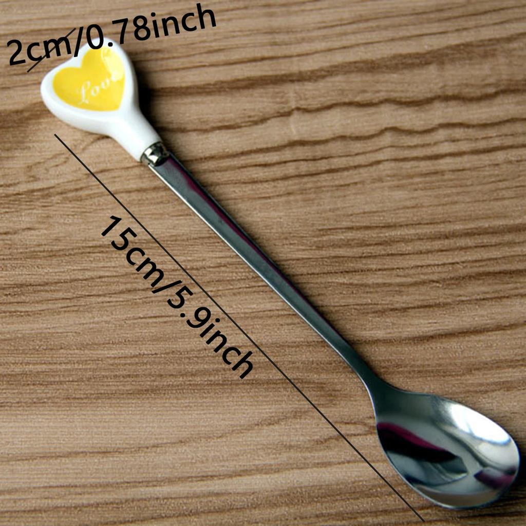 Random-creative Stainless Steel Spoon, Heart-shaped Ceramic Coffee Stirrer, Honey Spoon, Tea Spoon, and Ice Cream Dessert Spoon