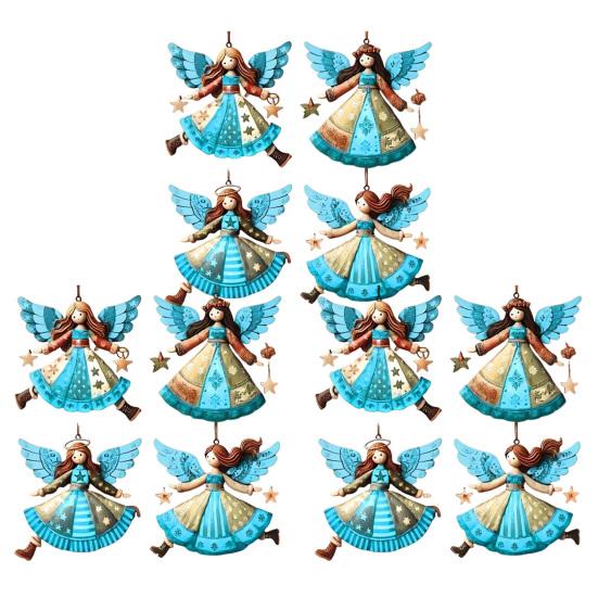 Tre Engel Julepynt Rustikk Gårdshus Engeldekorasjoner Juletre Hengepynt for Ferie Hjemmedekor