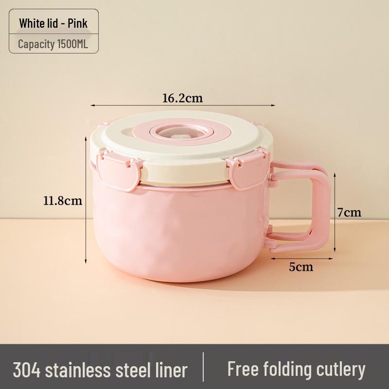 304 Stainless Steel Instant Noodle Bowl Set with Lid - Perfect for Dorms