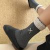 Simple Style Ankle-length Striped Socks with Colorful Patches, Bow-tie Lace-up Socks, Pure Cotton Socks