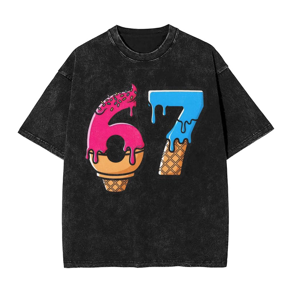 Novelty Lets Get 6 7endy Funny 67 Meme Tshirt Men Round Collar Pure Cotton Washed T Shirt Short Sleeve Tees Printed Clothing