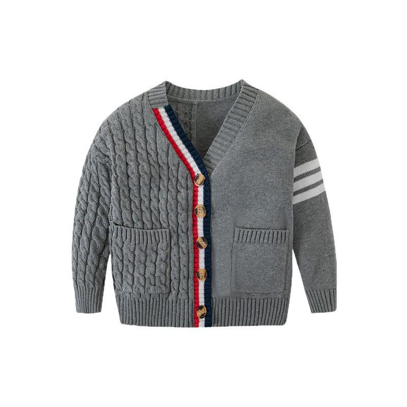 2026 Boys British Academy Style Cable Knit Cotton Cardigan Sweater 3Y (90cm) серый