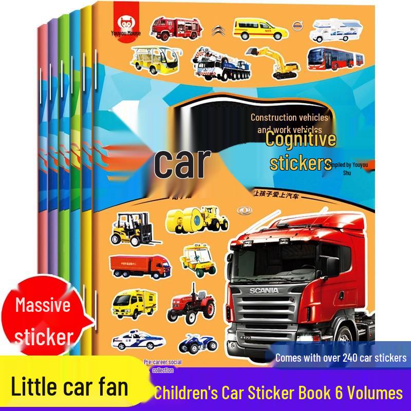 6-Volume Construction Vehicle Sticker Book for Kids: Brain-Boosting Puzzles for Little Car Enthusiasts