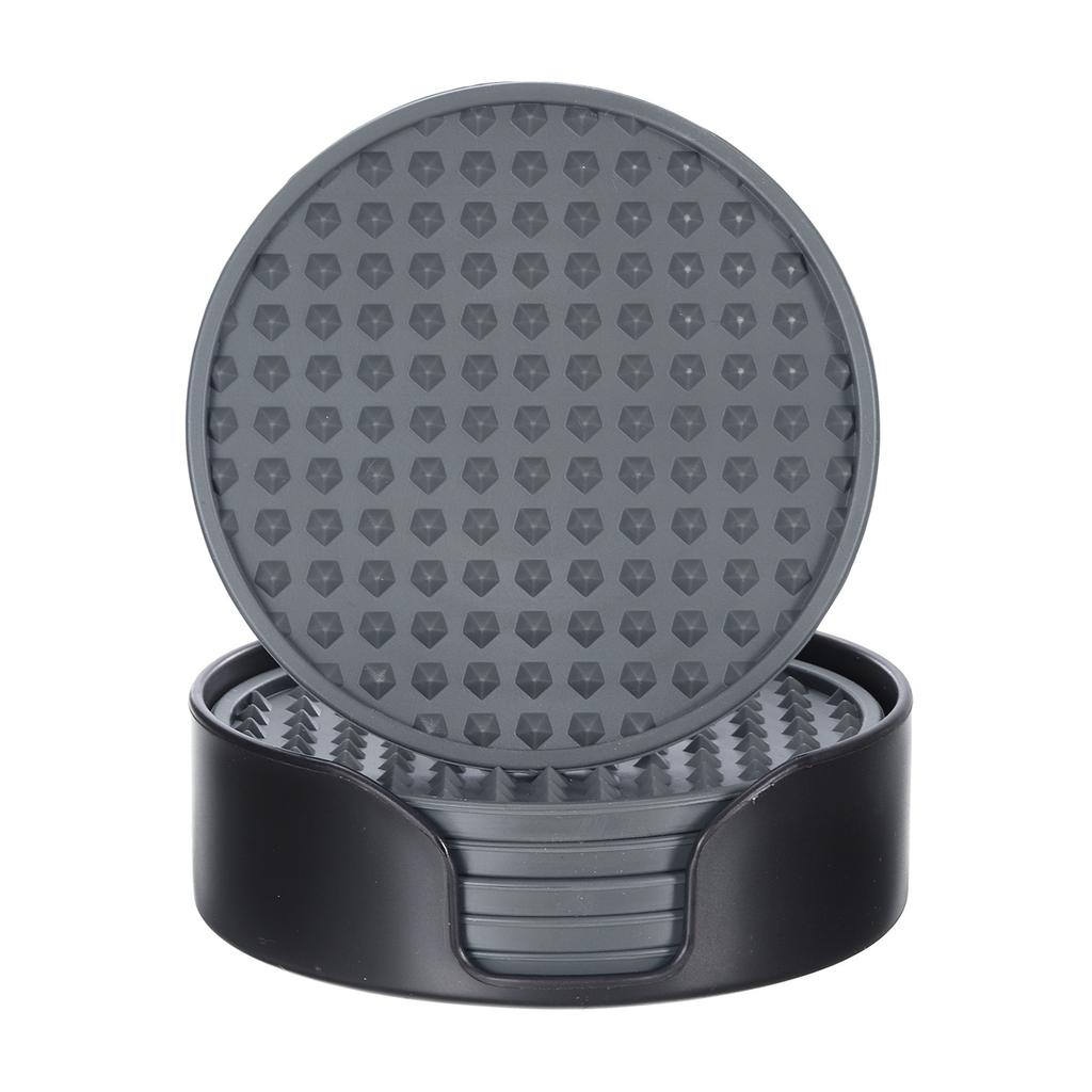 6pcs Silicone Drink Coasters with Holder Non-Slip Coasters Drinks Heat Resistant Cup Dish Drying Mat Tabletop Protection