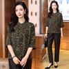 Elegant Temperament Flower Luo Cloud Yarn Top Women's Spring and Autumn New Seven-quarter Sleeve Stand-up Collar Small Floral Mulberry Silk Shirt