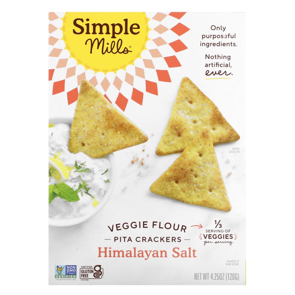 Simple Mills Vegetable Flour Pita Crackers, Himalayan Salt, 120g (4.25oz)