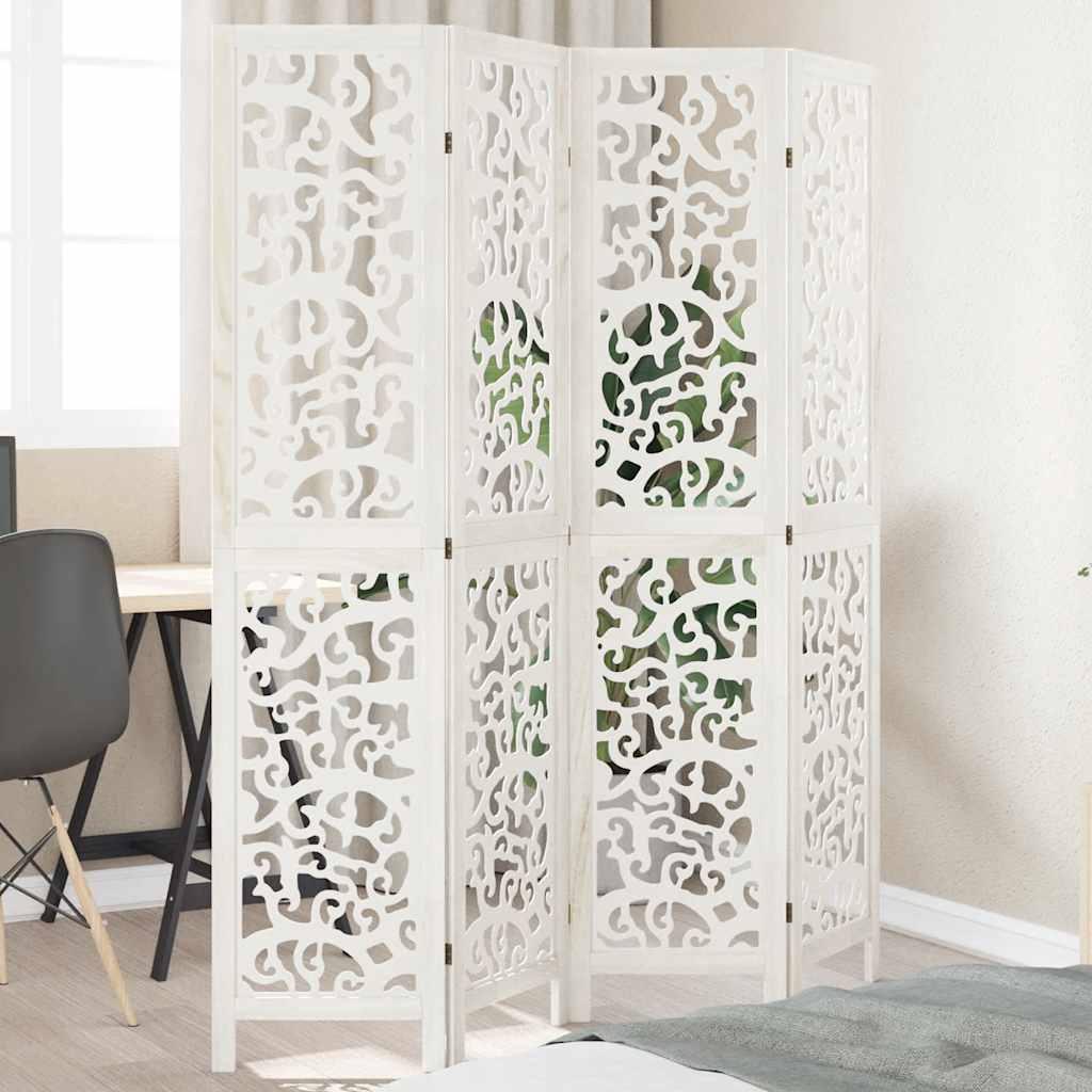 4 Piece Room Divider White Solid Paulownia Wood