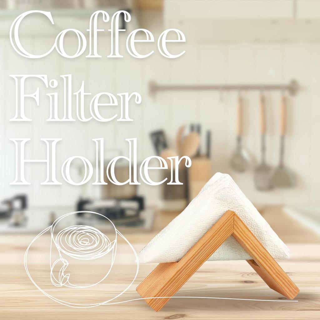 Chandini Coffee Filter Holder, Triangular, Solid Wood Stand, Stylish Dining Table Decor, Hotel, Natural Wood Color