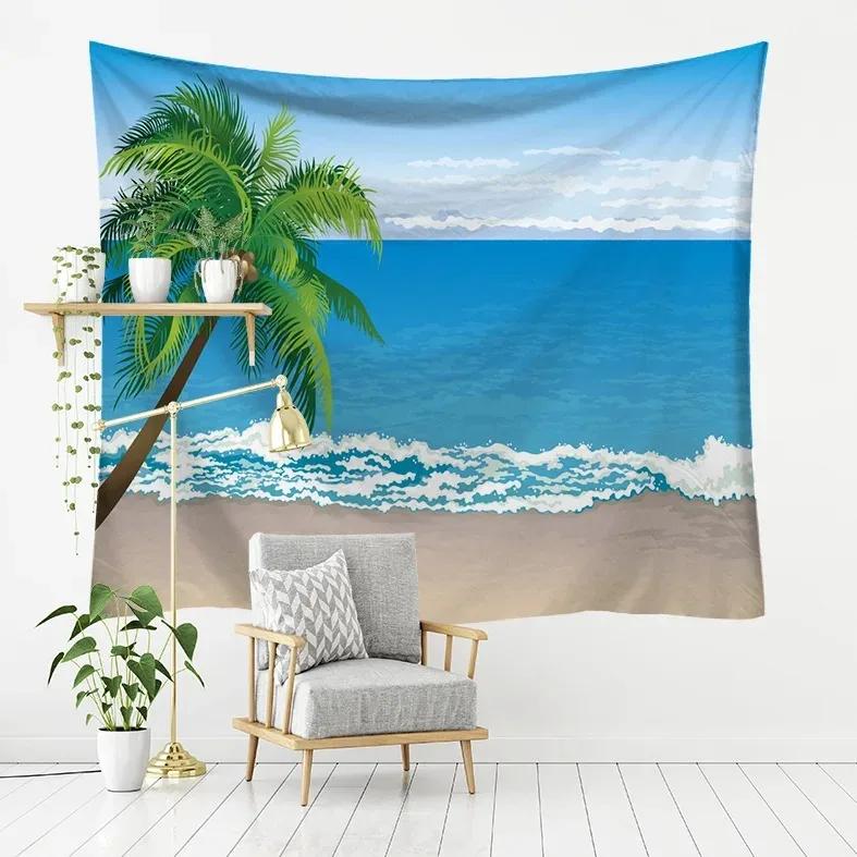 Seaside Scenery Drift Bottle Pattern Hanging Cloth Home Wall Decoration Tapestry Bedroom Living Room Tapestry