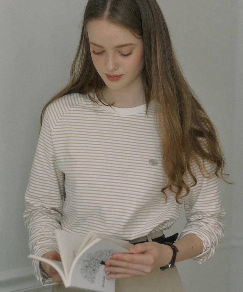 OURHOPE Striped Raglan T-Shirt - Beige