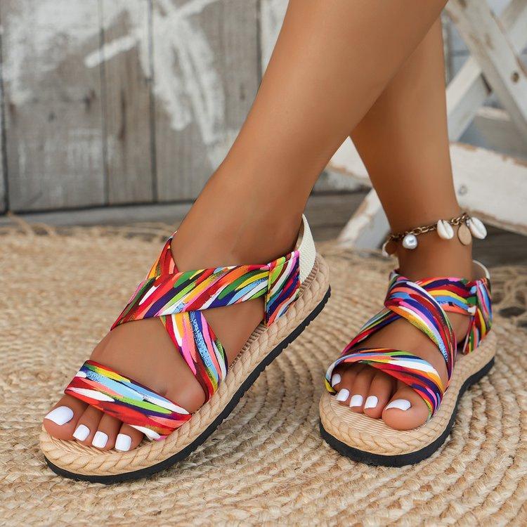 Einfache einfarbige Freizeitsandalen mit überkreuztem Riemendesign, römische Schuhe, ultraleicht und weich, mit Sohle, für Outdoor-Strand