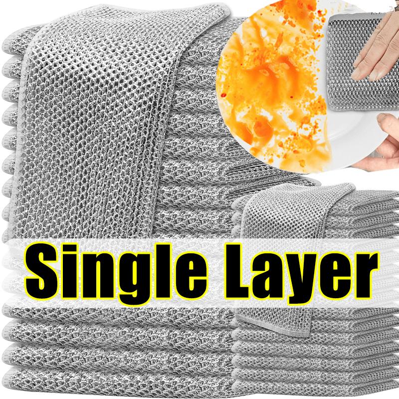 Metal Steel Wire Rags Cloth Household Kitchen Pot Pan Dishwashing Double-sided Cleaning Towel Dishcloth Scrubber Rag Wholesale