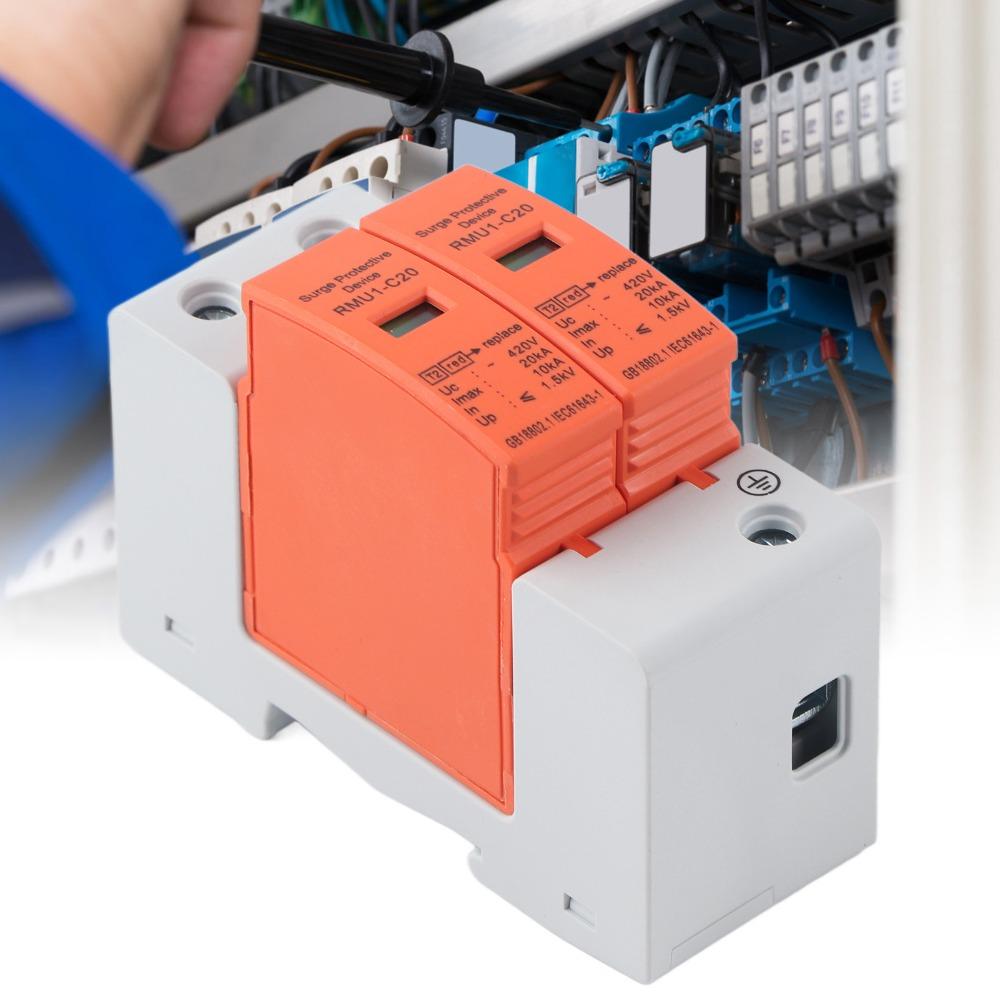 2PCS RMU1‑C20/40/60 SPD Protective Device 2P 420V AC Arrester Protector Lightning Protective Device Electrical Circuits