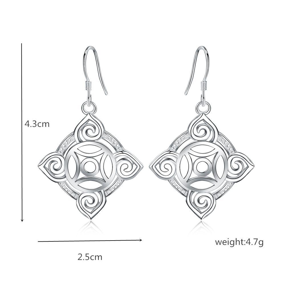 925 Sterling Silver Geometric Pattern Hanging Piercing Earrings Fashionable Wedding Jewelry