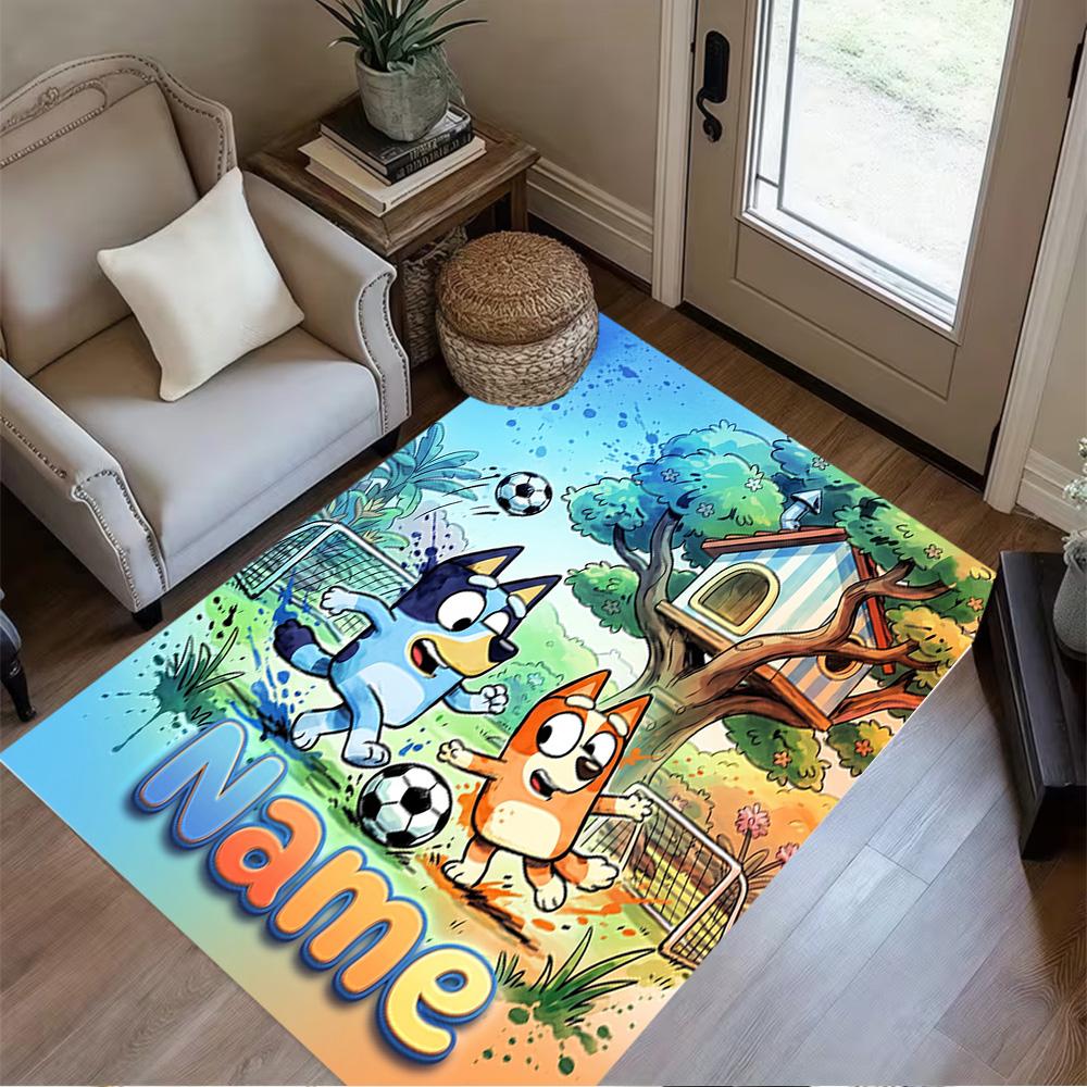 Bluey's Christmas Adventure Customize Your Name Floor Rug Office Rug Suitable for Study room Decorate room Entryway Foyer Anti-slip Rug